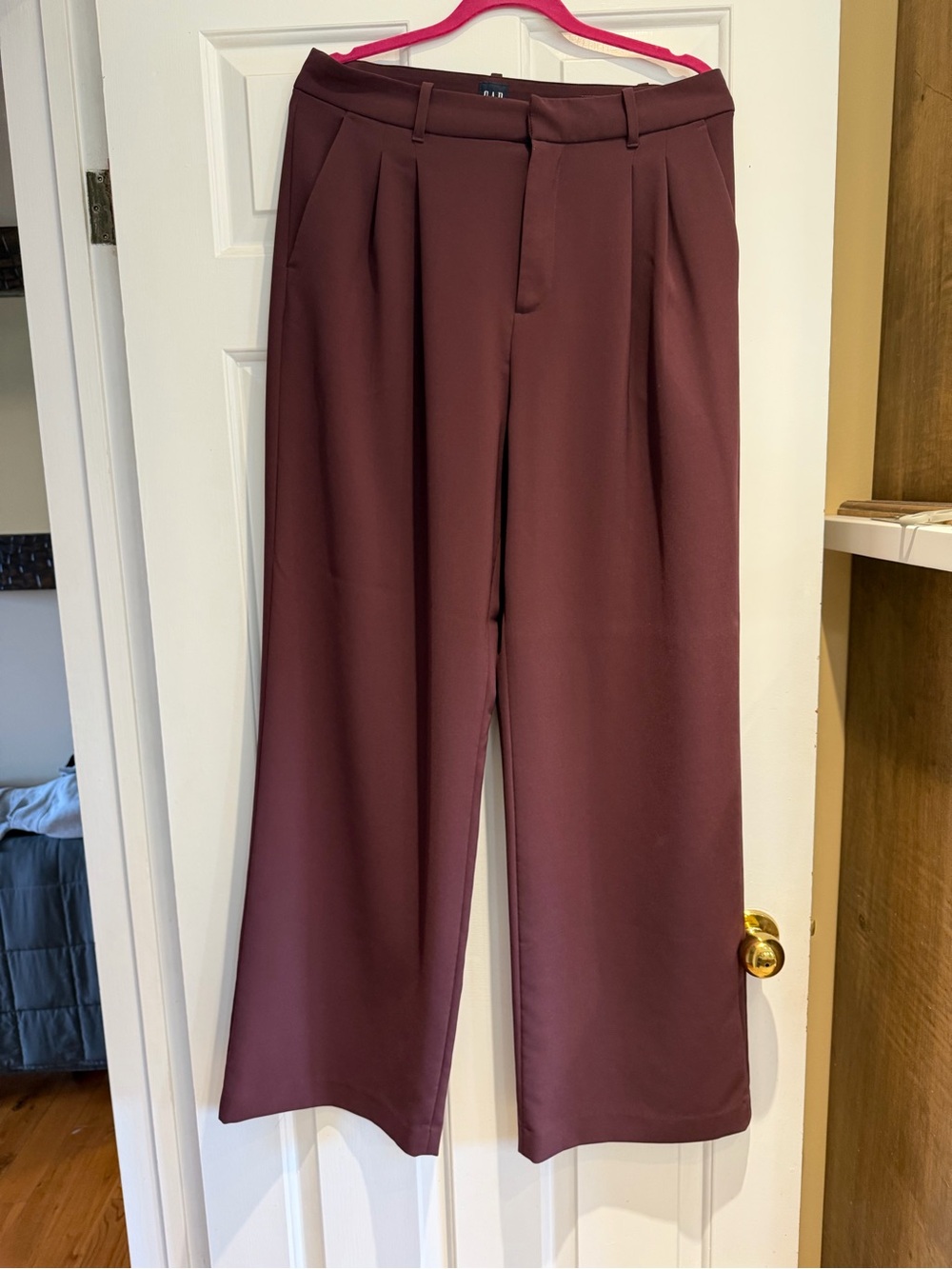 GAP Wide-Leg Pleated Pants in Burgundy